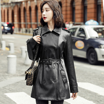 Autumn and winter leather leather jacket womens coat long 2021 New Korean slim slim suit collar leather windbreaker tide