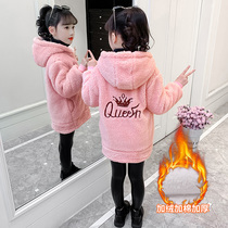 Girls plus velvet thickened coat autumn and winter 2021 new foreign-style children Winter children lamb wool wool cotton coat