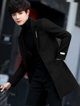 Tide brand woolen coat mens 2022 autumn and winter thickened Nizi windbreaker Korean version slim mid-length woolen coat