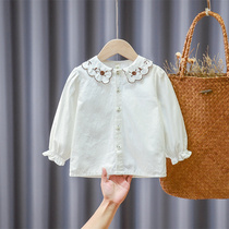 Girls  shirt doll collar spring and autumn 2021 new lady foreign style Korean version bud sleeve childrens baby top