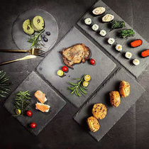 Photo props black rock plate mat dishes tray ornaments scene Japanese cuisine photography food shooting ins Wind fruit snacks barbecue real stone flat sushi plate creative props