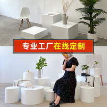 Photo Geometry Block Large Size Cube Photography Props Custom Square Wooden Mound Round Cylinder Pile Mall Shop Windows Display White Color Display Cabinet Terrace Box Background