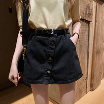 Wide leg denim shorts womens summer 2021 new large size thin section fake two-piece a-line pants high waist thin crotch skirt