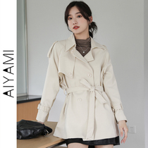 Small short trench coat coat women autumn thin 2021 New Korean design sense long khaki coat
