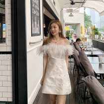 Straight Shoulder name Yuanyuan High Sensation Gathering Evening Gown Feather Party annual meeting Lions dress Super fairy Birthday Little Courtesy Dress