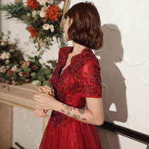 Bride toast dress 2021 new spring wine red high-end atmosphere small man engagement thin dress skirt lace
