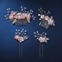 Korean pink flower hair comb headdress studio shooting bride comb accessories hair comb accessories women's fashionable foreign style