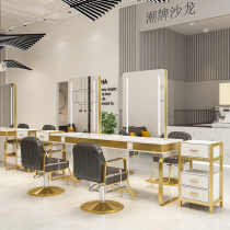 Barber shop mirror table hair salon special marble ironing area hairdressing mirror cabinet one tide