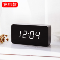 Remembering alarm clock Creative mute student bedside luminous modern electronic clock fashion wood clock clock can be rechargeable
