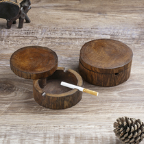Thai solid wood ashtrays with cover creative personality Home New Chinese light lavish portable retro meditation room swing piece