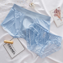 Couple underwear Lace mens and womens mesh yarn one-piece incognito cotton crotch summer ice silk couple underwear set