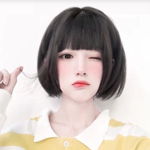 Wig female short hair round face full head hood type natural bobble clavicle medium long hair Comic air bangs short straight hair