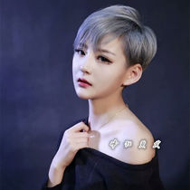 Wig female short hair air bangs realistic short straight hair handsome super oblique free split bobo head fluffy natural hair set