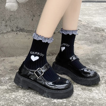 Black and white plaid lace lolita socks female Japanese spring and autumn cute girl sweet love heart jk black mid-tube socks