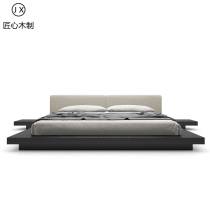 Nordic Tatami low bed Japanese Oak double large flat floor bedroom Simple black walnut full solid wood villa customization