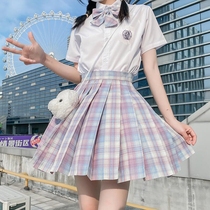 JK suit A full set of genuine Japanese college style students summer short-sleeved glass sugar uniform pleated plaid skirt a full set