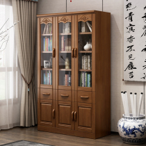 Chinese style solid wood bookcase with door bookcase free combination containing cabinet locker shelves dust shelf multilayer