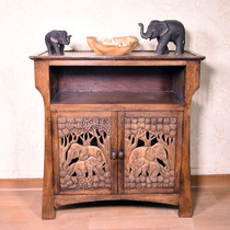 Thai elephant relief teak cabinet porch cabinet Southeast Asia style retro solid wood furniture decoration storage cabinet
