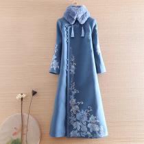 Melon Chinese style improved cheongsam woolen dress 2021 tassel heavy industry vintage embroidery fashion woolen dress