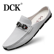 Semi-dragged bean shoes 2022 New mens leather shoes genuine leather sandals One foot pedal No heel summer Baotou slippers