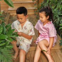  Magnesium fan boys and childrens sweat steaming clothes Pure cotton girls yukata sauna clothes Parent-child family of three cute baby bath clothes