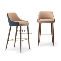 Modern simple solid wood bar chair Nordic light luxury bar chair Villa home bar stool model room bar chair