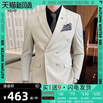  Double-breasted suit suit Mens business casual formal slim British style handsome suit Groom wedding dress