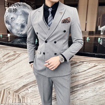 Double-breasted suit suit suit men Korean version of slim solid color suit business casual dress banquet host dress