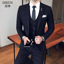 Plaid blazer men Korean slim fit casual suit suit set groom wedding dress dress handsome trend