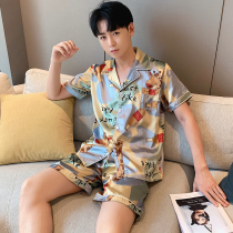 Mens pajamas summer ice silk thin short-sleeved net red 2021 new plus size summer silk homewear