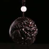Wood carving Pixiu hand piece ebony hand piece Antique text play piece Mahogany Pixiu holding ball pendant