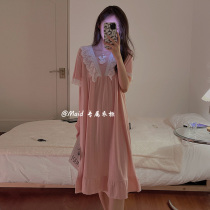 Sleeping Skirt Woman Summer Pure Cotton New 2022 Thin Ins Sweet Princess Wind Lace Spring Autumn Pyjamas long dresses