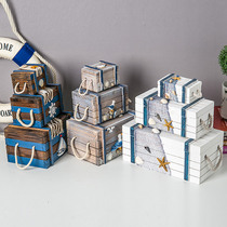 Mediterranean decorative wooden box Marine style storage box supermarket display window props decoration crafts
