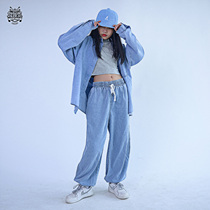 Dance hall childrens tencel denim suit female hip-hop loose jazz dance jazz hip-hop ins performance suit tide suit