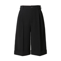 Pear-shaped mother small bermuda shorts five-point pants womens black straight high-waisted pants summer wide legs loose