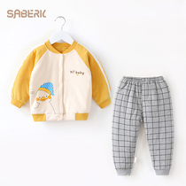 Small shell baby childrens clothing cotton suit autumn and winter new male baby warm cotton jacket two-piece girl cotton jacket