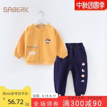 Small seashells baby childrens clothing spring and autumn two-piece cotton new male baby fleece jacket girl sweater trousers