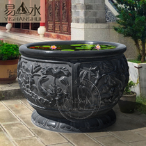 Stone carving fish tank blue stone fish tank stone tank stone trough flower pot fish farming antique courtyard outdoor ornaments can be customized