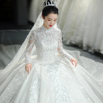 Wedding dress 2021 new bride main wedding dress winter long sleeve French temperament conservative forest Super fairy dream big tail
