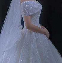 Starry wedding 2021 new bride temperament word shoulder retro simple plus size covering thick arm thin tail