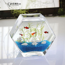 Personality bucket fish tank tropical fish tank small high transparent glass fish tank desktop fish tank pentagonal hydroponic vase