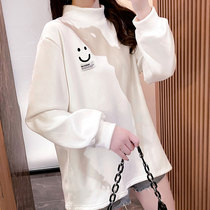 Autumn and winter large size 200kg long sleeve T-shirt womens coat loose pregnant women Fashion base shirt de Velvet warm small