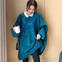 2022 Spring loaded with big code 200 catty sister mm long sleeve sweatshirt woman loose with thin maternity dress covered with belly