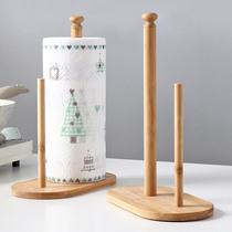 USIJU kitchen paper rack Roll paper rack Punch-free desktop vertical bamboo and wood tissue storage rack Storage rack