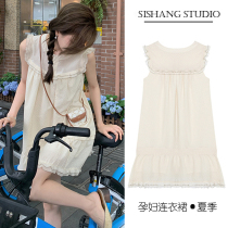Maternity dress Summer thin loose cotton linen top net red suit Summer maternity dress Summer fairy skirt