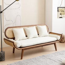 Black Walnuts Wood Rattan sofa Nordic Day-style modern minimalist solid wood single position double bit fabric furniture cotton linen
