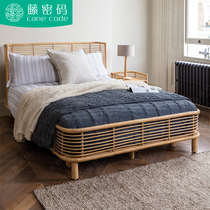 Rattan code Nordic bed Net red hotel Rattan furniture Rattan simple Japanese ins wind 1 8 meters Rattan art double bed