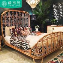  Rattan bed Rattan woven bed Double bed Pure rattan natural rattan bed Bedroom 1 8-meter bed Nordic bed and breakfast furniture ins