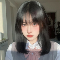  Wig female medium and long hair simulation female full headgear round face repair summer clavicle from natural girl black wig set