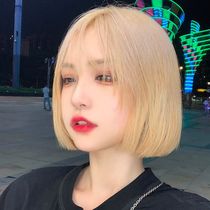  Wig Womens short hair summer natural full head cover type age reduction Japanese bobo bobo round face styling golden wig cover